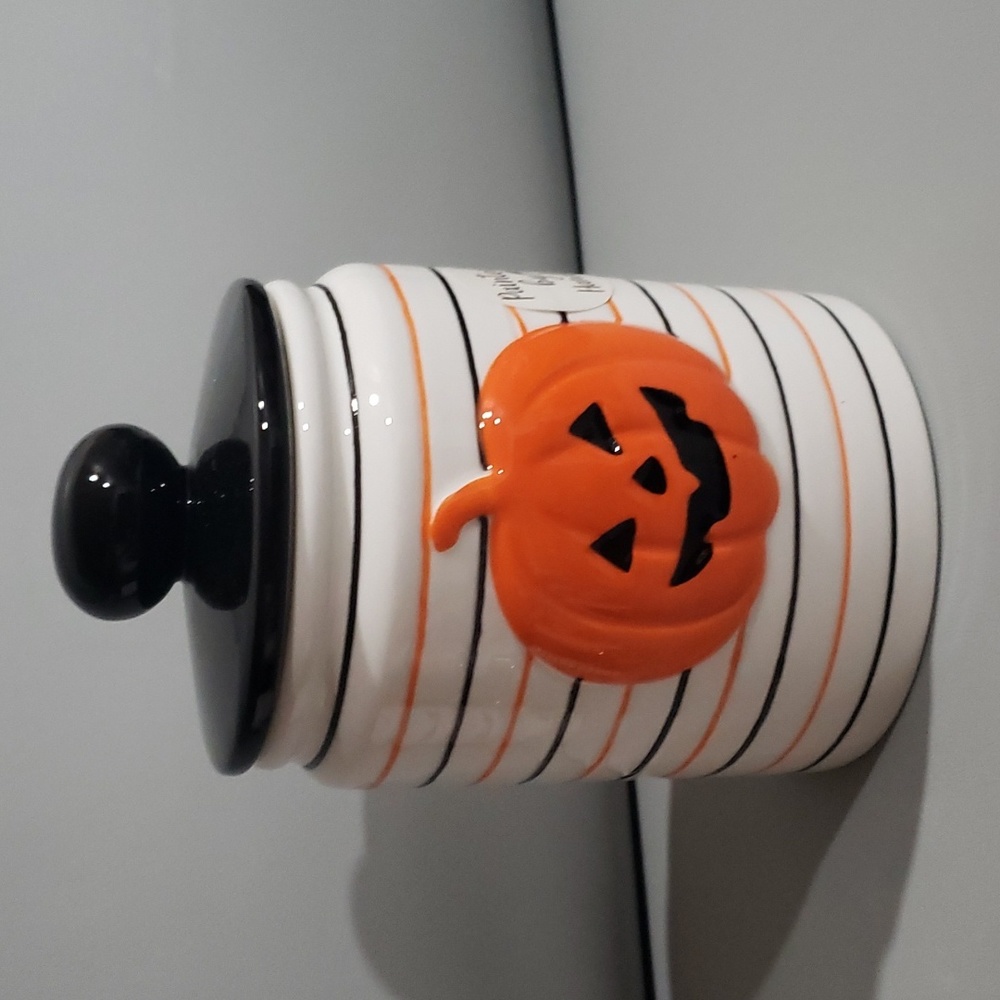 Hand Painted Ceramic Pumpkin Canister NWT